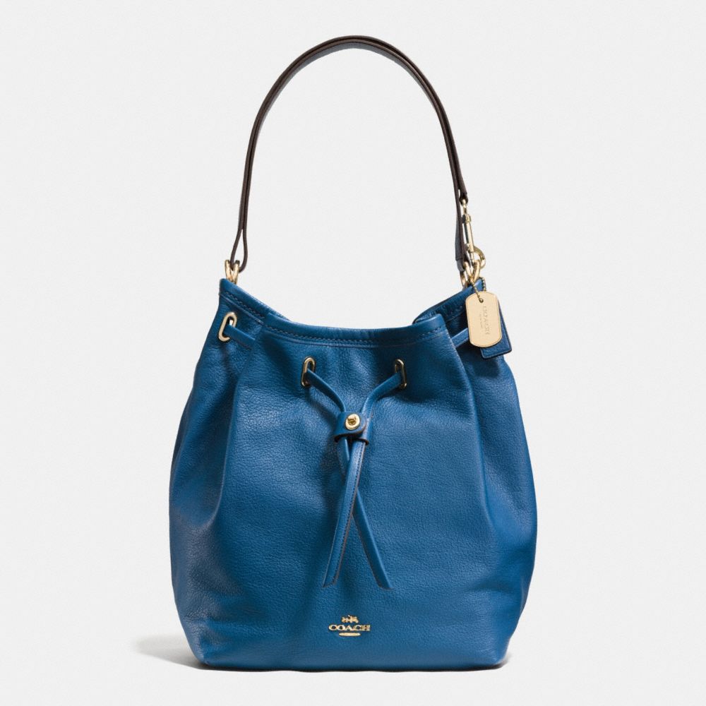 COACH TURNLOCK TIE BUCKET BAG IN MATTE SOFT GRAIN LEATHER - LIGHT GOLD/DENIM - F34988