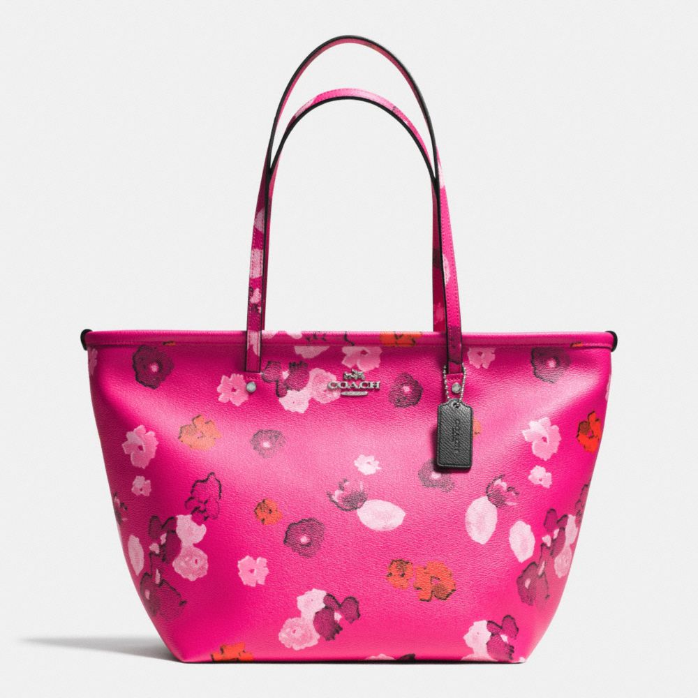 STREET ZIP TOTE IN FLORAL PRINT CANVAS - COACH f35161 -  SILVER/PINK MULTICOLOR