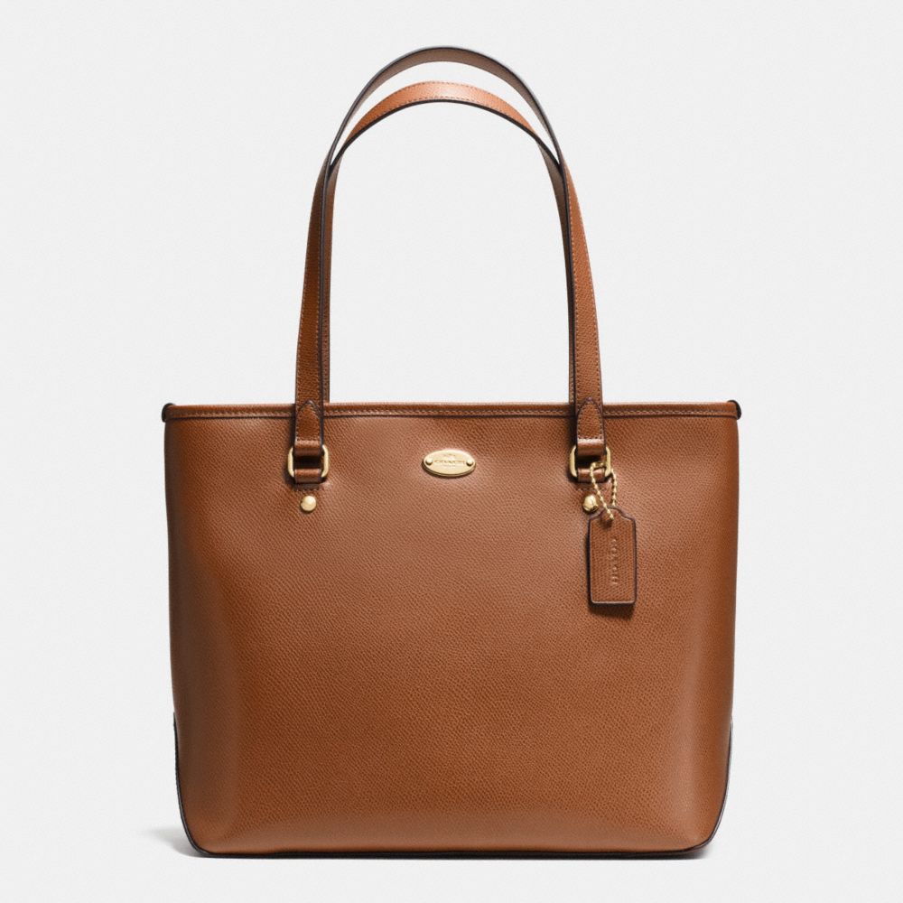 ZIP TOP TOTE IN CROSSGRAIN LEATHER - COACH f35204 - LIGHT GOLD/SADDLE F34493