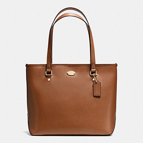 COACH ZIP TOP TOTE IN CROSSGRAIN LEATHER - LIGHT GOLD/SADDLE F34493 - f35204