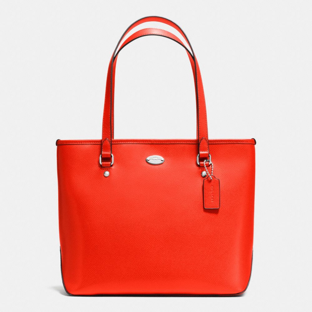 COACH ZIP TOP TOTE IN CROSSGRAIN LEATHER - SILVER/ORANGE - F35204