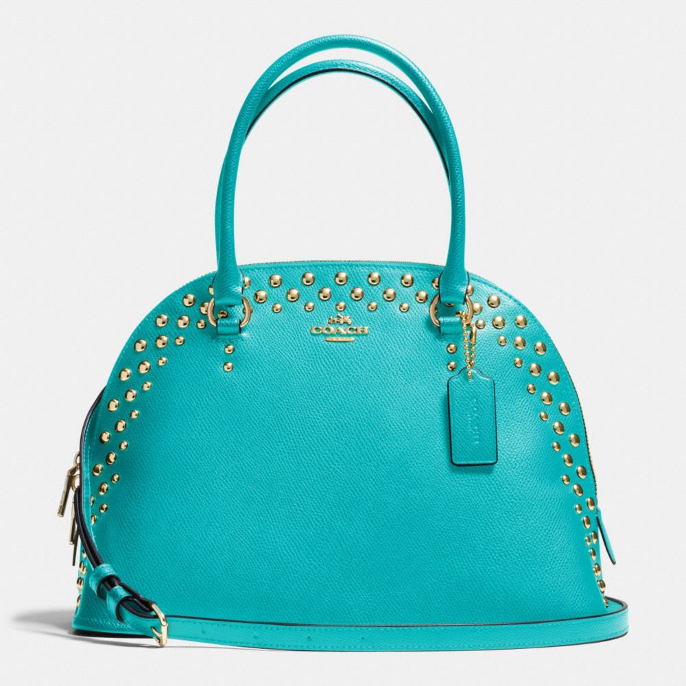 CORA DOMED SATCHEL IN STUDDED CROSSGRAIN LEATHER - COACH f35216 -  LIGHT GOLD/CADET BLUE