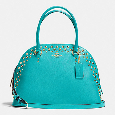 COACH CORA DOMED SATCHEL IN STUDDED CROSSGRAIN LEATHER -  LIGHT GOLD/CADET BLUE - f35216
