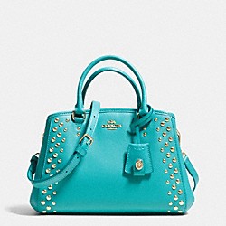 COACH MINI MARGOT CARRYALL IN STUDDED CROSSGRAIN LEATHER - LIGHT GOLD/CADET BLUE - F35217