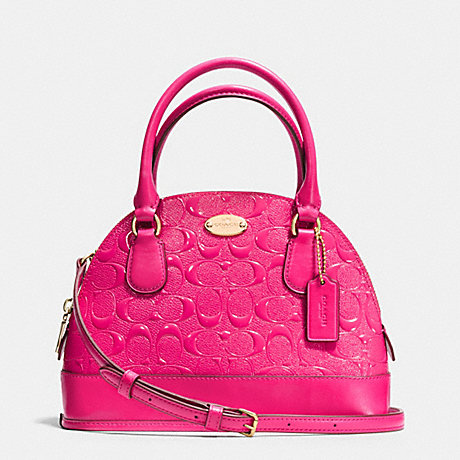 COACH MINI CORA DOMED SATCHEL IN DEBOSSED PATENT LEATHER -  LIGHT GOLD/PINK RUBY - f35279