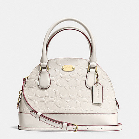 COACH MINI CORA DOMED SATCHEL IN DEBOSSED PATENT LEATHER -  LIGHT GOLD/CHALK - f35279