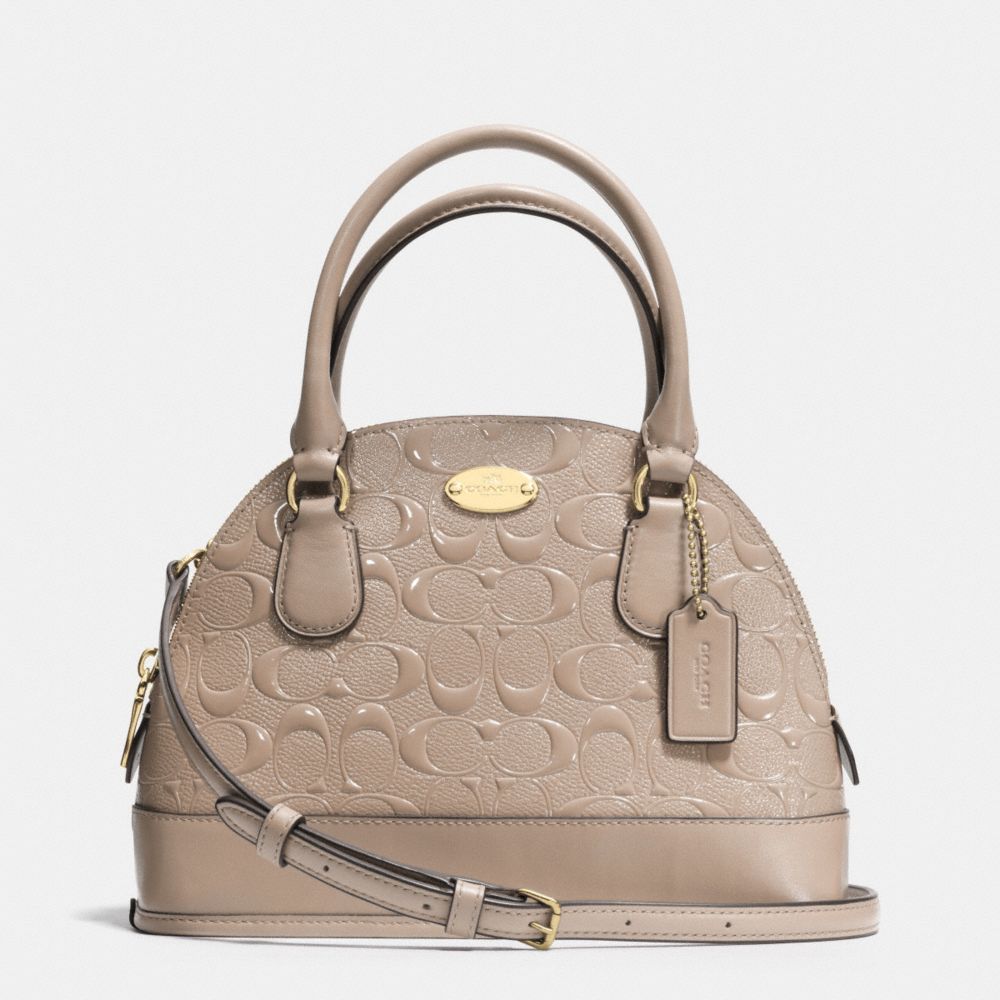 COACH MINI CORA DOMED SATCHEL IN DEBOSSED PATENT LEATHER - LIGHT GOLD/STONE - F35279