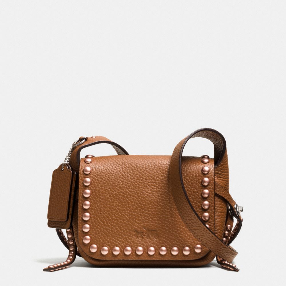 COACH RIVETS DAKOTAH 14 CROSSBODY IN PEBBLE LEATHER - WARM ROLLER NICKEL/SADDLE/PEACH - F35750