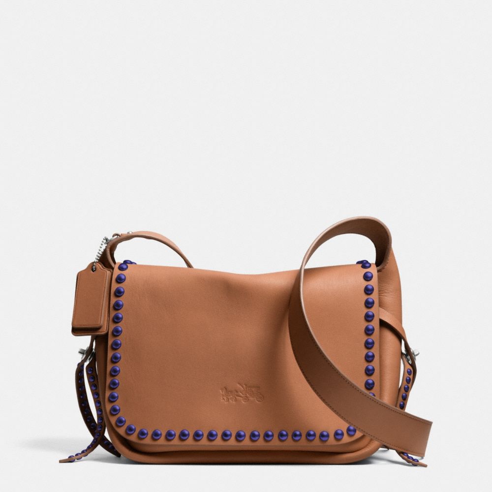 COACH RIVETS DAKOTAH CROSSBODY IN CALF LEATHER - WARM ROLLER NICKEL/SADDLE/PERIWINKLE - F35753