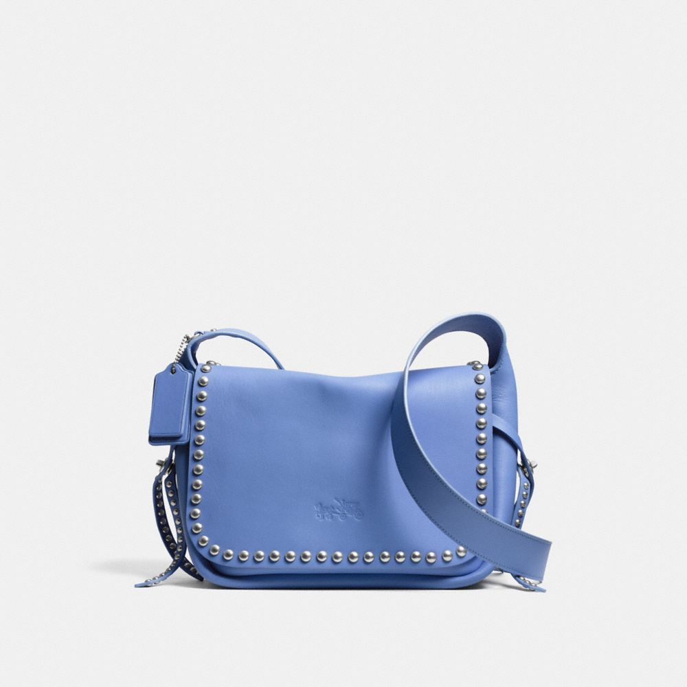 RIVETS DAKOTAH CROSSBODY IN CALF LEATHER - COACH f35753 - WARM ROLLER NICKEL/SADDLE/PERIWINKLE