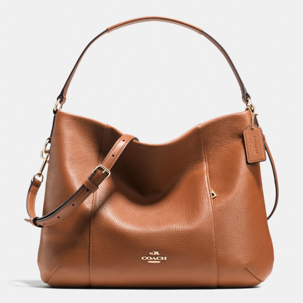 COACH EAST/WEST ISABELLE SHOULDER BAG IN PEBBLE LEATHER - LIGHT GOLD/SADDLE - F35809