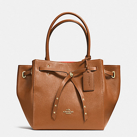 COACH TURNLOCK TIE SMALL TOTE IN REFINED PEBBLE LEATHER - LIE1H - f35838