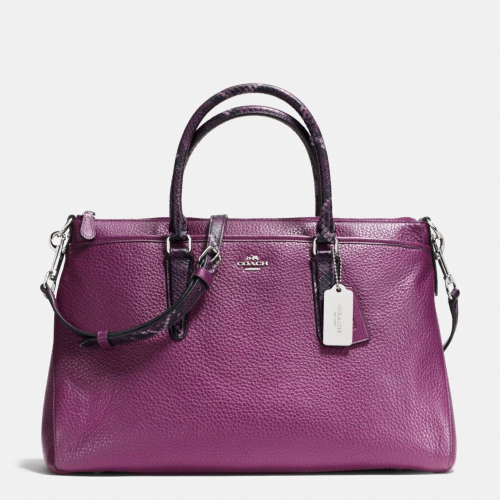 MORGAN SATCHEL IN EXOTIC TRIM LEATHER - COACH f35887 - SILVER/PLUM