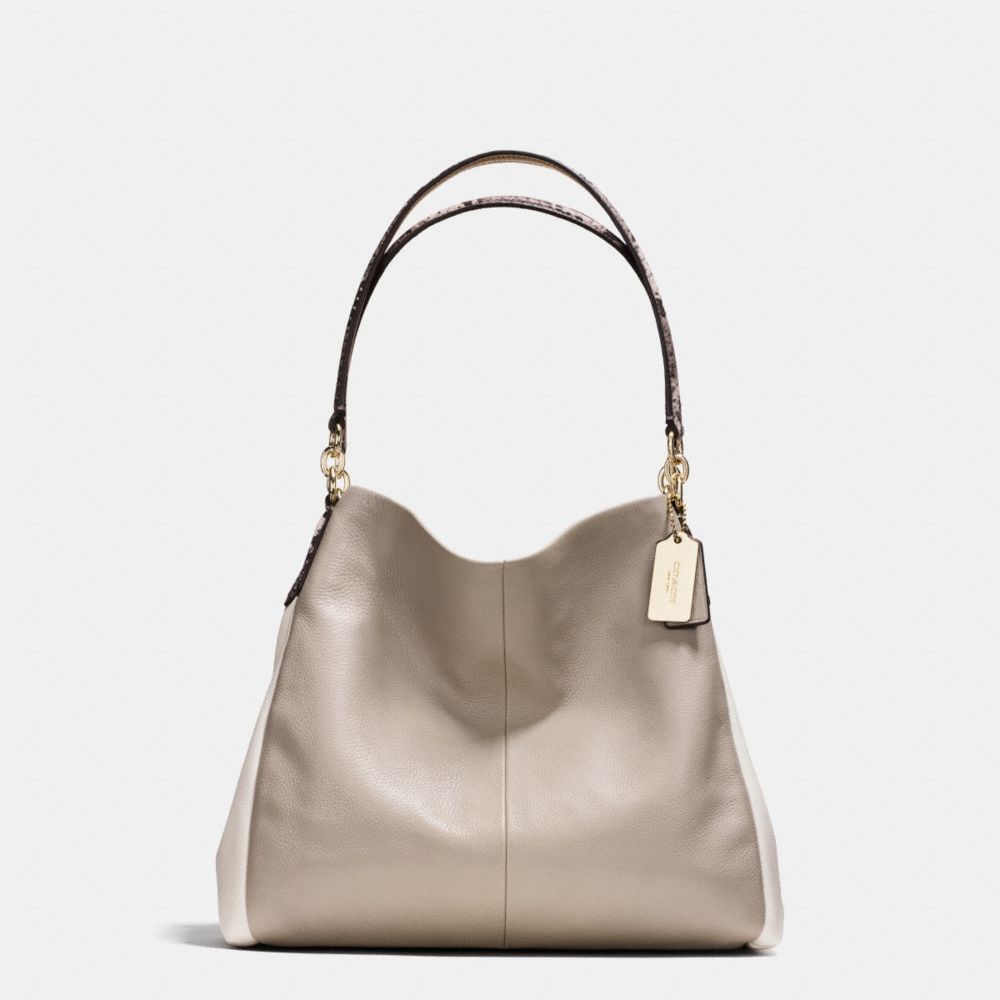 PHOEBE SHOULDER BAG IN EXOTIC TRIM LEATHER - COACH f35893 - IMITATION GOLD/GREY BIRCH/CHALK