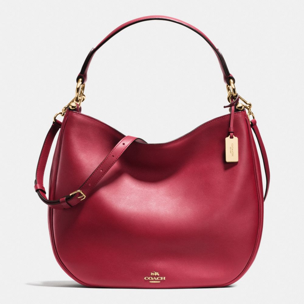 COACH COACH NOMAD HOBO IN GLOVETANNED LEATHER - LIGHT GOLD/BLACK CHERRY - F36026