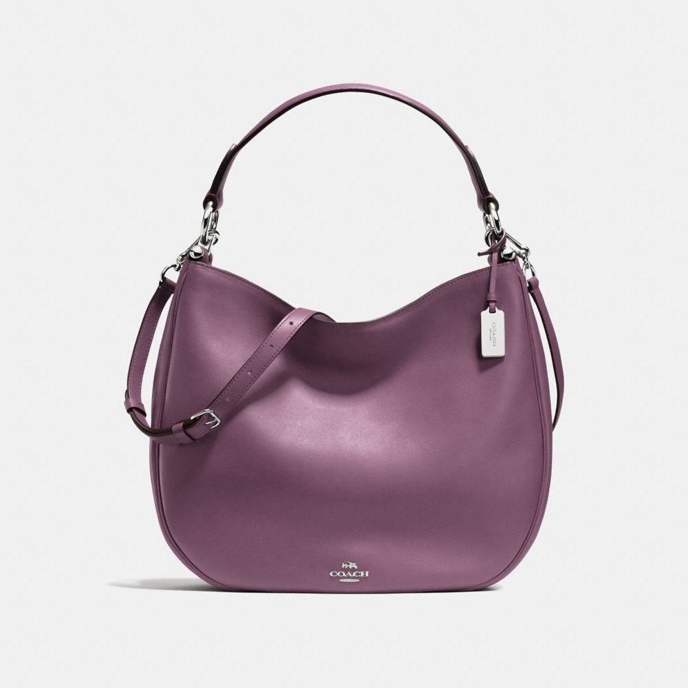 COACH NOMAD HOBO IN GLOVETANNED LEATHER - COACH F36026 - SILVER/EGGPLANT