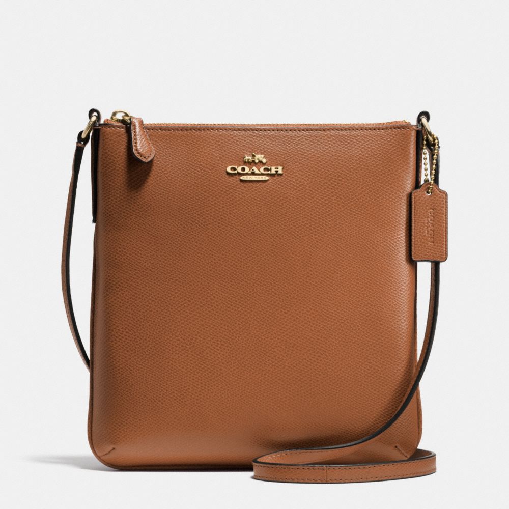 NORTH/SOUTH CROSSBODY IN CROSSGRAIN LEATHER - COACH f36063 - LIGHT GOLD/SADDLE F34493
