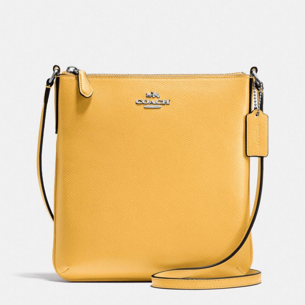 NORTH/SOUTH CROSSBODY IN CROSSGRAIN LEATHER - COACH F36063 - SILVER/CANARY