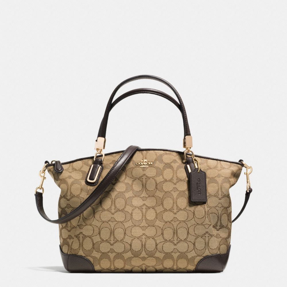 SMALL KELSEY SATCHEL IN SIGNATURE WITH LEATHER TRIM - COACH f36181 -  LIGHT GOLD/KHAKI/BROWN