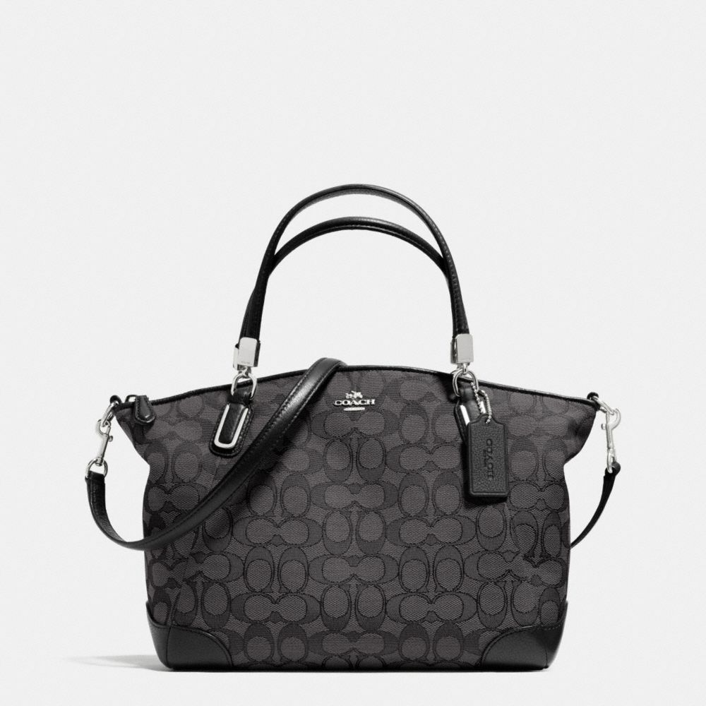 SMALL KELSEY SATCHEL IN SIGNATURE WITH LEATHER TRIM - COACH f36181 -  SILVER/BLACK SMOKE/BLACK