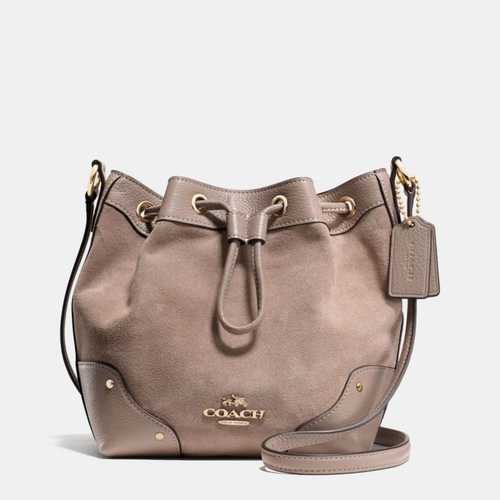 BABY MICKIE DRAWSTRING SHOULDER BAG IN SUEDE - COACH f36217 - IMITATION GOLD/STONE