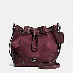 COACH BABY MICKIE DRAWSTRING SHOULDER BAG IN SUEDE - ANTIQUE NICKEL/OXBLOOD - F36217