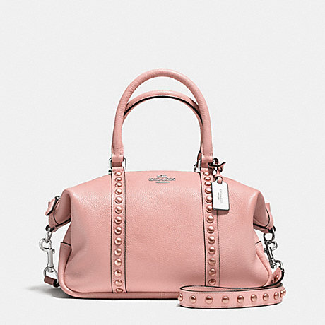 COACH CENTRAL SATCHEL IN LACQUER RIVETS PEBBLE LEATHER - SILVER/BLUSH - f36306