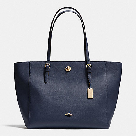 COACH TURNLOCK TOTE IN CROSSGRAIN LEATHER - LIGHT GOLD/NAVY - f36454