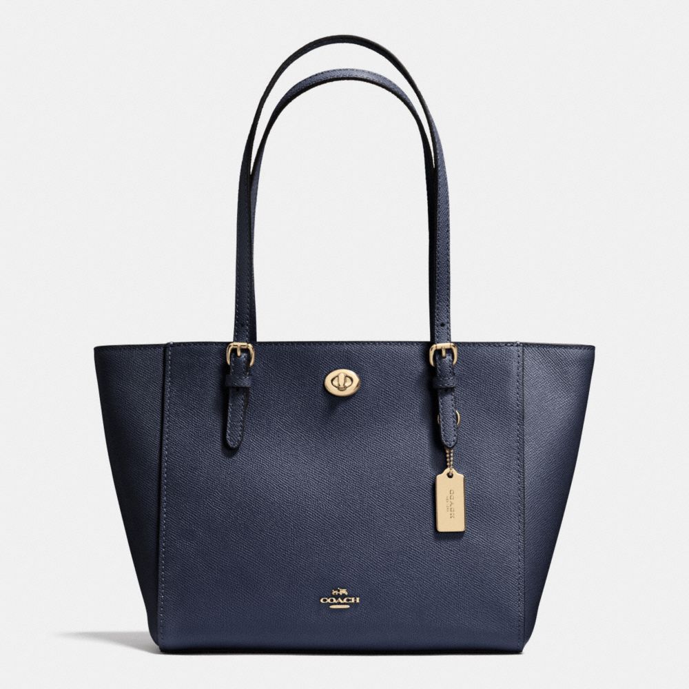 COACH TURNLOCK SMALL TOTE IN CROSSGRAIN LEATHER - LIGHT GOLD/NAVY - F36455