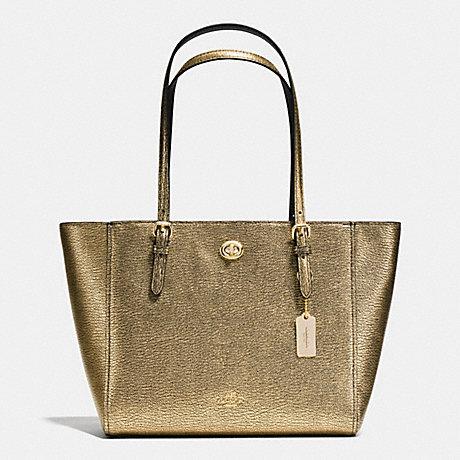 COACH TURNLOCK SMALL TOTE IN METALLIC PEBBLE LEATHER - LIGHT GOLD/GOLD - f36459
