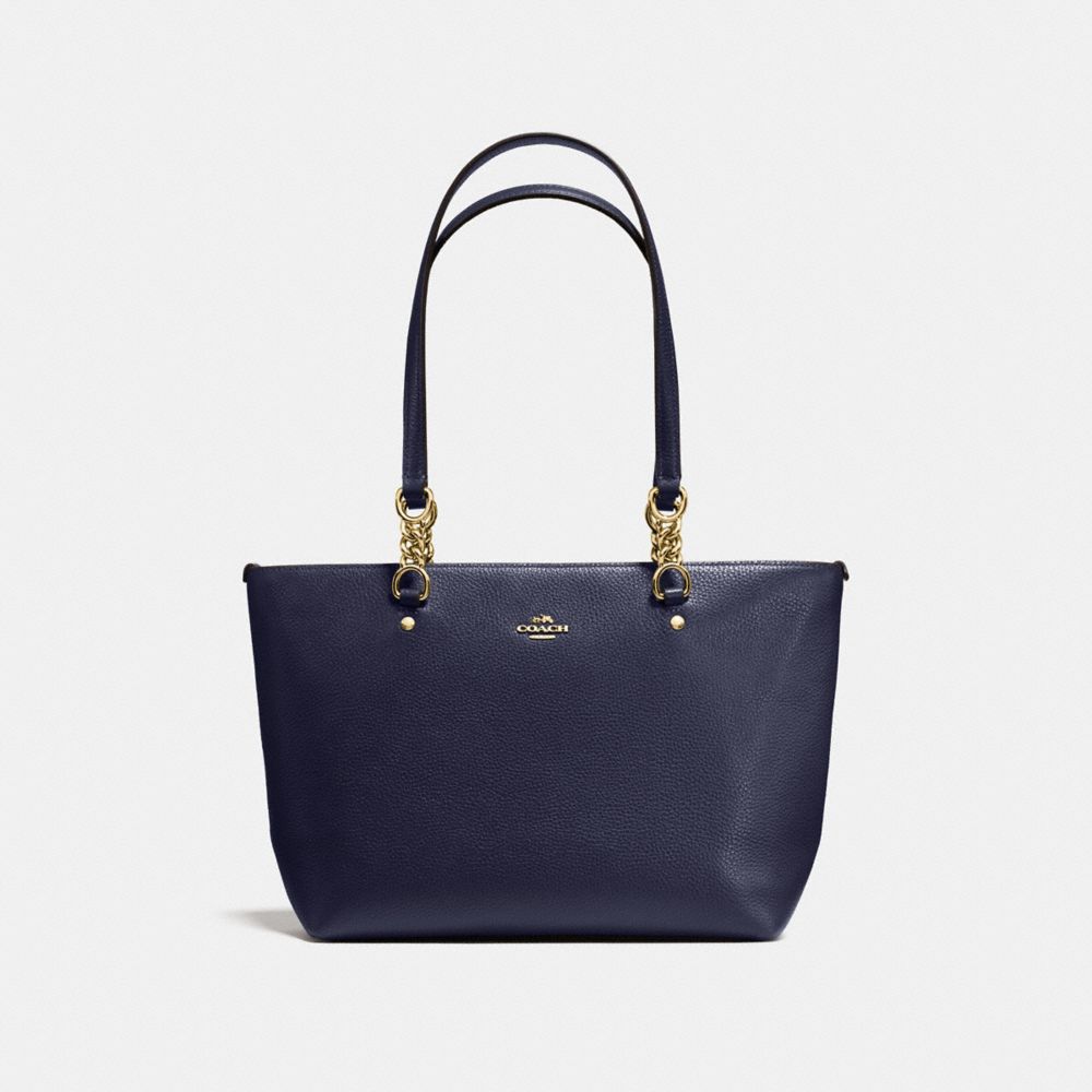 COACH SOPHIA SMALL TOTE IN POLISHED PEBBLE LEATHER - LIGHT GOLD/NAVY - F36604