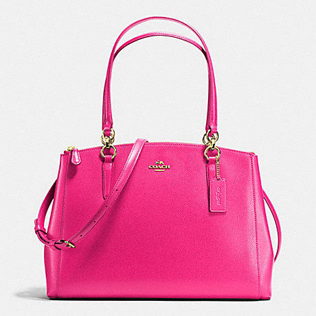 COACH CHRISTIE CARRYALL IN CROSSGRAIN LEATHER - IMITATION GOLD/PINK RUBY - f36606