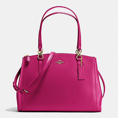 COACH CHRISTIE CARRYALL IN CROSSGRAIN LEATHER - IMITATION GOLD/CRANBERRY - f36606