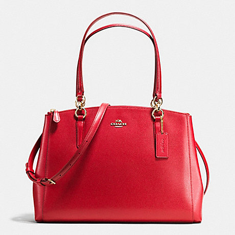 COACH CHRISTIE CARRYALL IN CROSSGRAIN LEATHER - IMITATION GOLD/CLASSIC RED - f36606