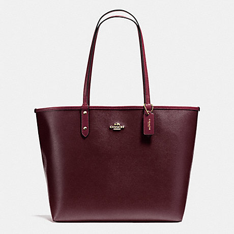 COACH REVERSIBLE CITY TOTE IN COATED CANVAS - IMITATION GOLD/OXBLOOD/BURGUNDY - f36609