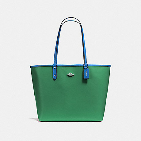 COACH REVERSIBLE CITY TOTE IN COATED CANVAS - SILVER/JADE - f36609