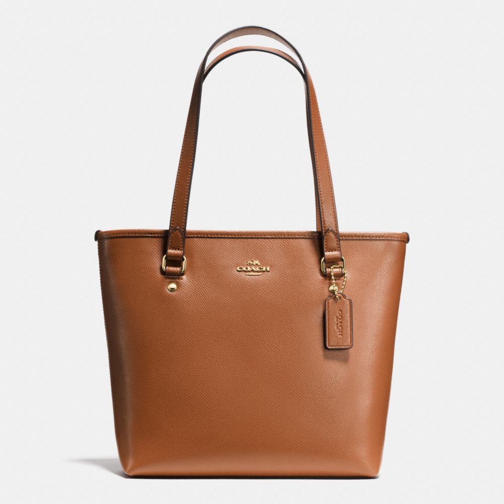 ZIP TOP TOTE IN CROSSGRAIN LEATHER - COACH f36632 - IMITATION GOLD/SADDLE