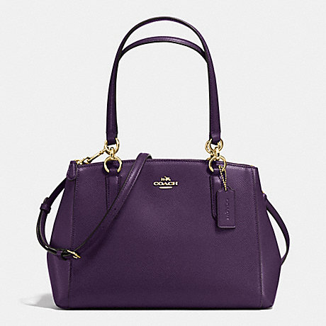 COACH SMALL CHRISTIE CARRYALL IN CROSSGRAIN LEATHER - IMITATION GOLD/AUBERGINE - f36637