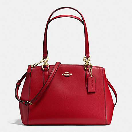 COACH SMALL CHRISTIE CARRYALL IN CROSSGRAIN LEATHER - IMITATION GOLD/TRUE RED - f36637
