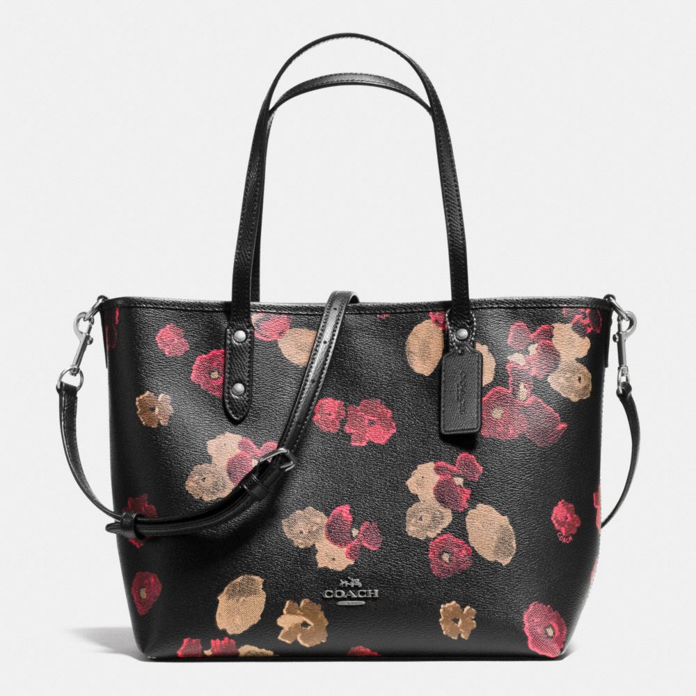 SMALL METRO TOTE IN BLACK FLORAL COATED CANVAS - COACH f36641 - ANTIQUE NICKEL/BLACK
