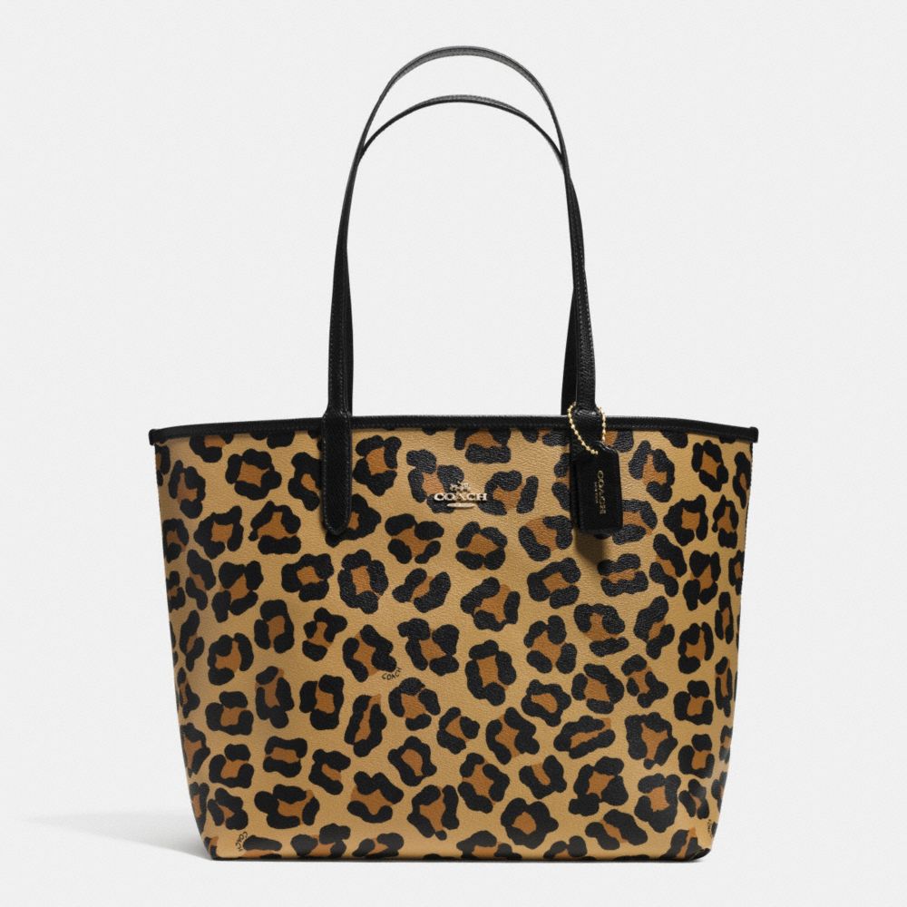 REVERSIBLE CITY TOTE IN WILD BEAST PRINT CANVAS - COACH f36643 - IMITATION GOLD/BLACK/NEUTRAL