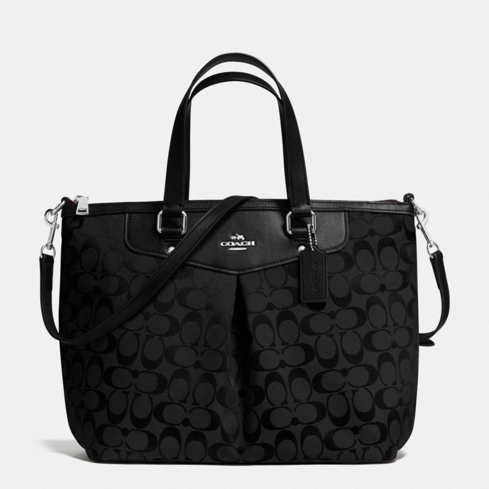 COACH PLEAT TOTE IN SIGNATURE - SILVER/BLACK/BLACK - F36653