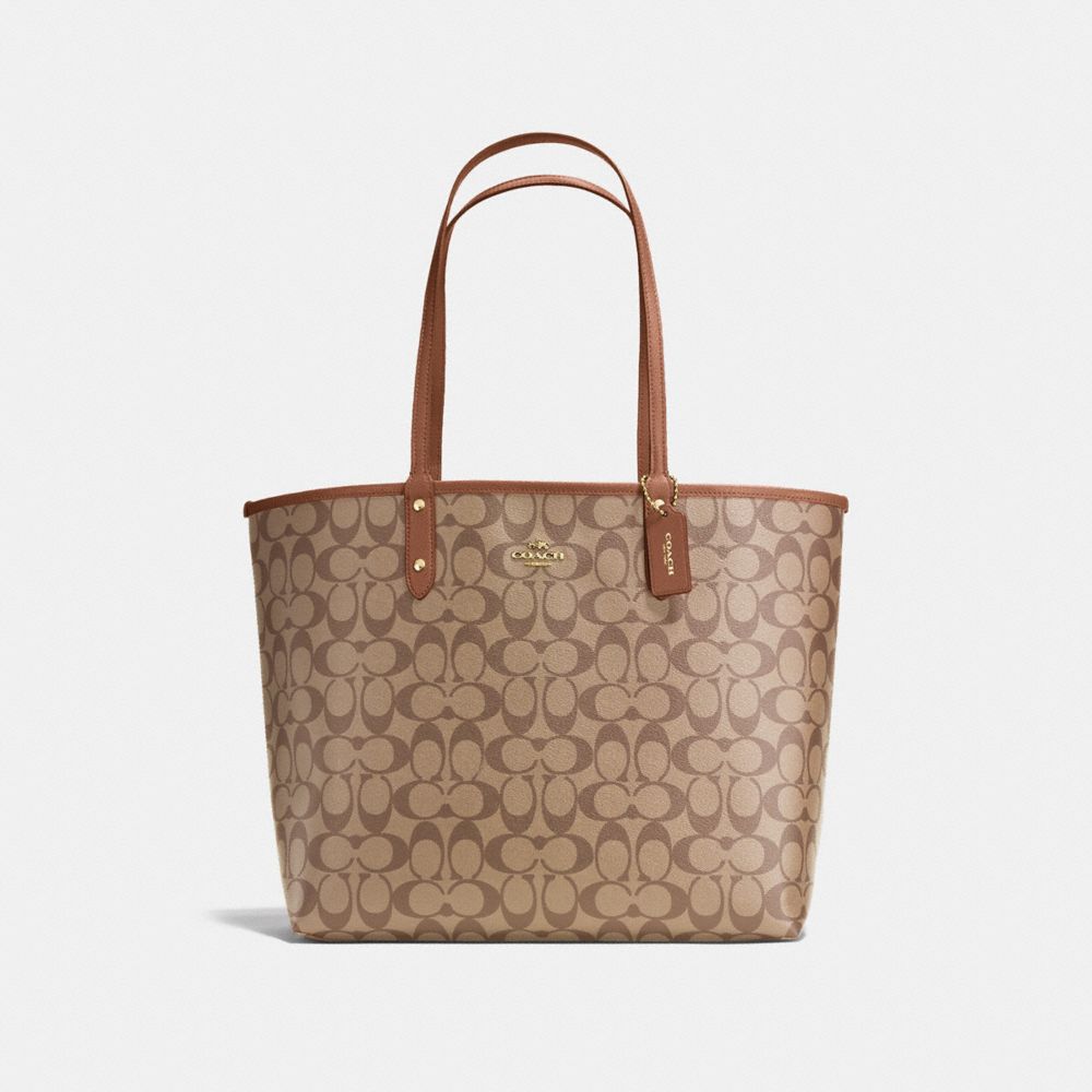 COACH REVERSIBLE CITY TOTE IN SIGNATURE - IMITATION GOLD/KHAKI/SADDLE - F36658