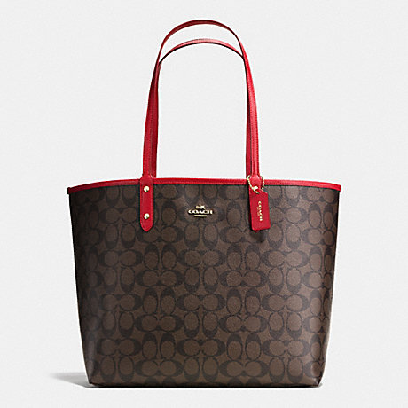 COACH REVERSIBLE CITY TOTE IN SIGNATURE - IMITATION GOLD/BROWN/CLASSIC RED - f36658