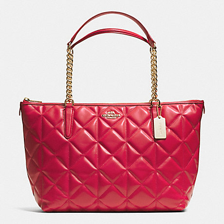 COACH AVA CHAIN TOTE IN QUILTED LEATHER - IMITATION GOLD/CLASSIC RED - f36661