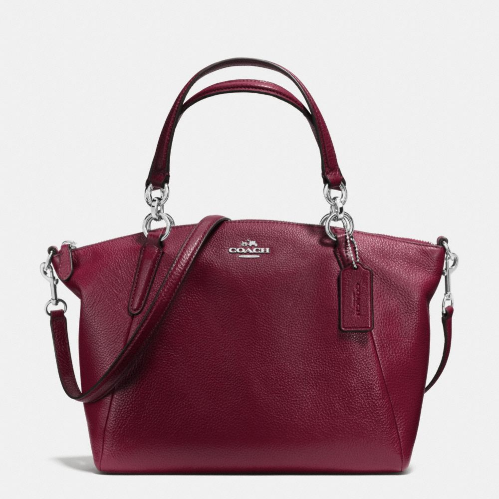 SMALL KELSEY SATCHEL IN PEBBLE LEATHER - COACH f36675 -  SILVER/BURGUNDY