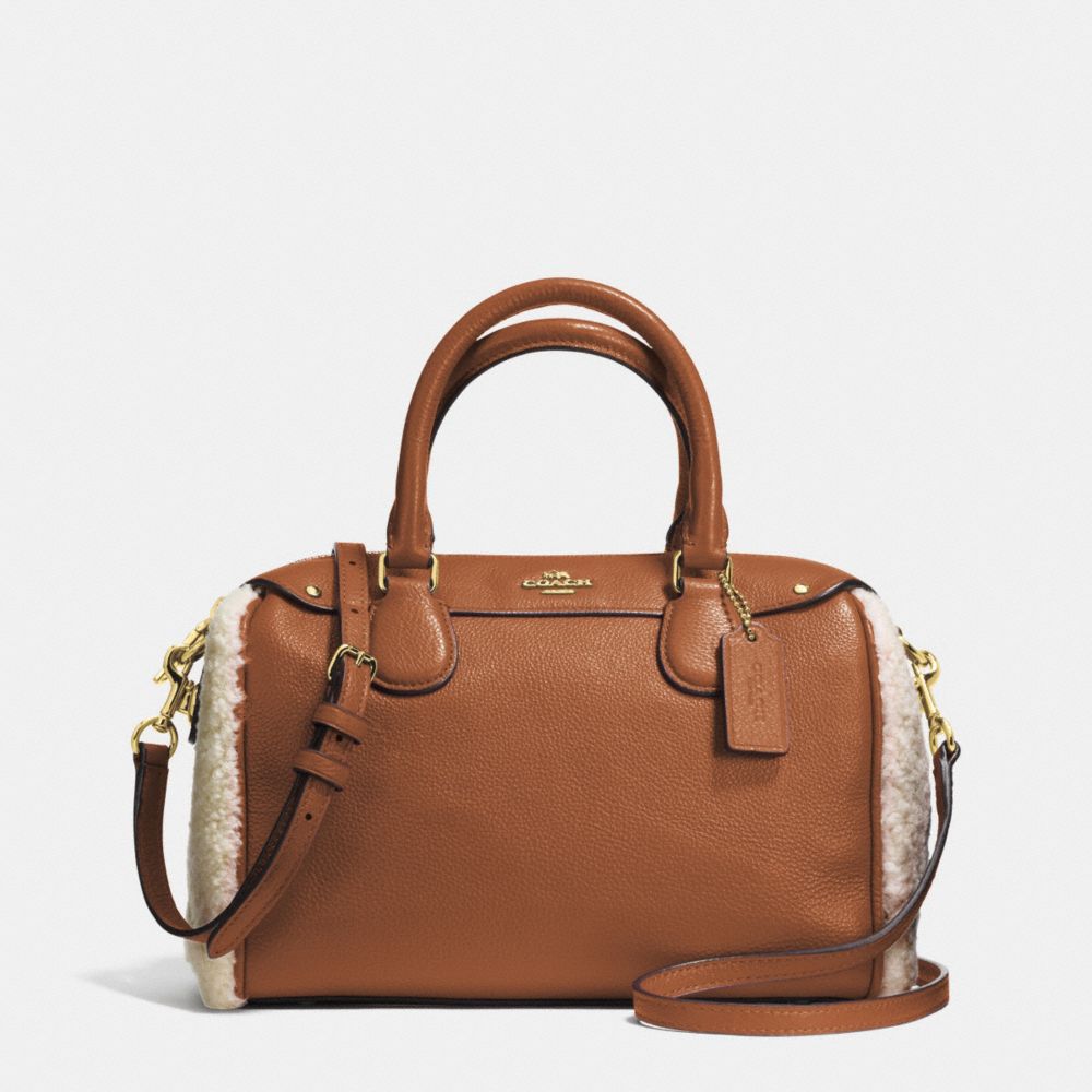MINI BENNETT SATCHEL IN SHEARLING AND LEATHER - COACH f36689 - IMITATION GOLD/SADDLE/NATURAL