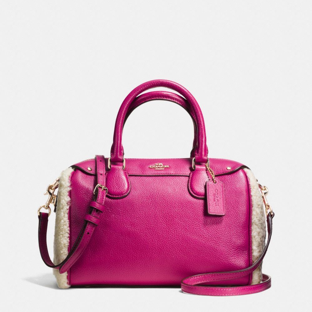 MINI BENNETT SATCHEL IN SHEARLING AND LEATHER - COACH f36689 - IMITATION GOLD/CRANBERRY/NATURAL
