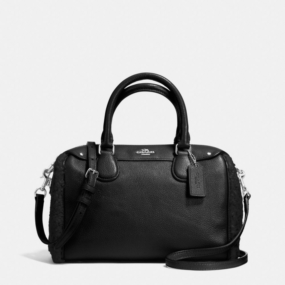 MINI BENNETT SATCHEL IN SHEARLING AND LEATHER - COACH f36689 - SILVER/BLACK/BLACK