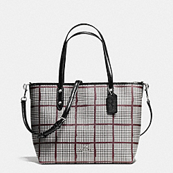 SMALL METRO TOTE IN GLEN PLAID COATED CANVAS - COACH f36710 - SILVER/BLACK